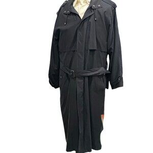 Mens London Fog Black Lined Trench Coat Size 42 Long